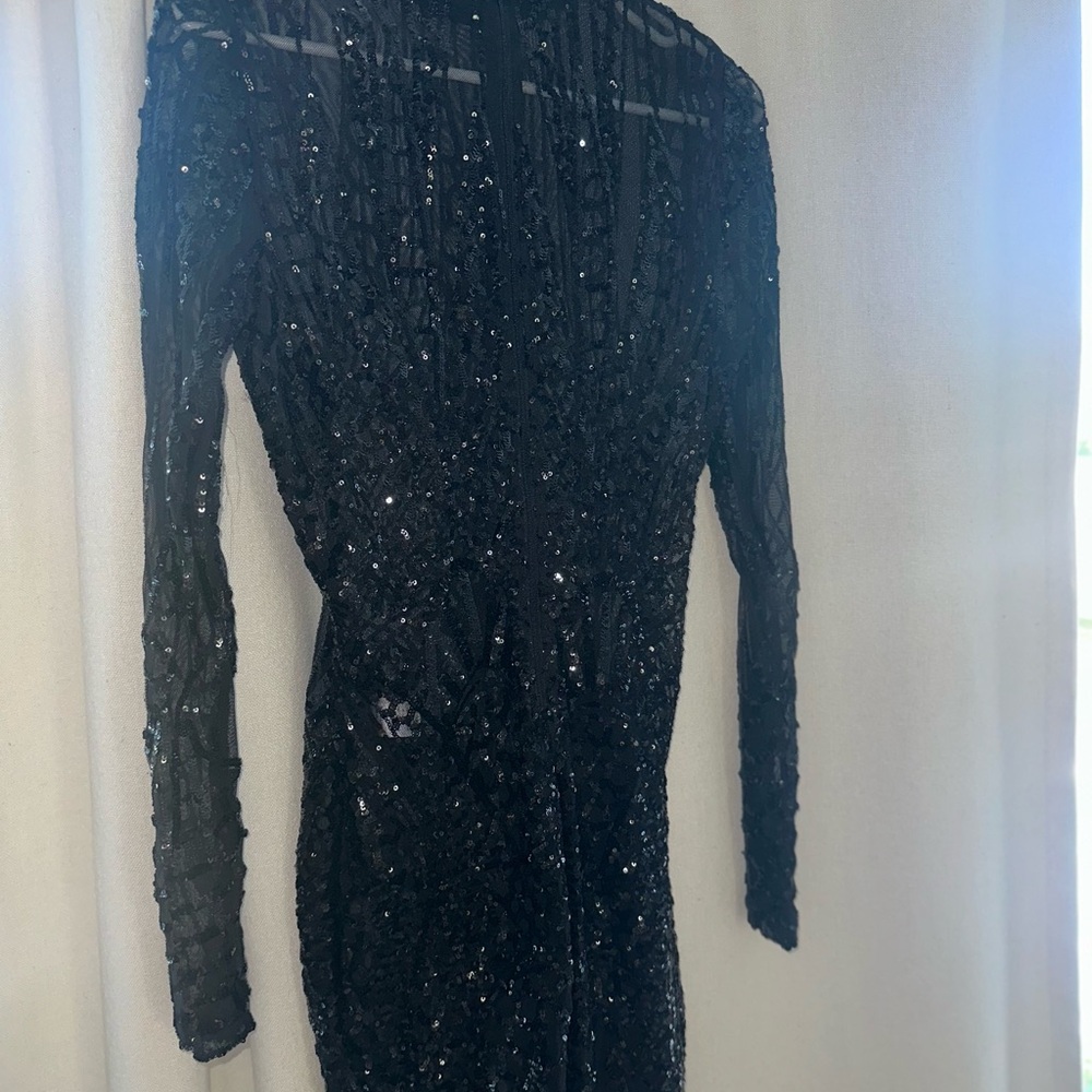 Fashion Nova Black Asymmetrical Sequin Dress